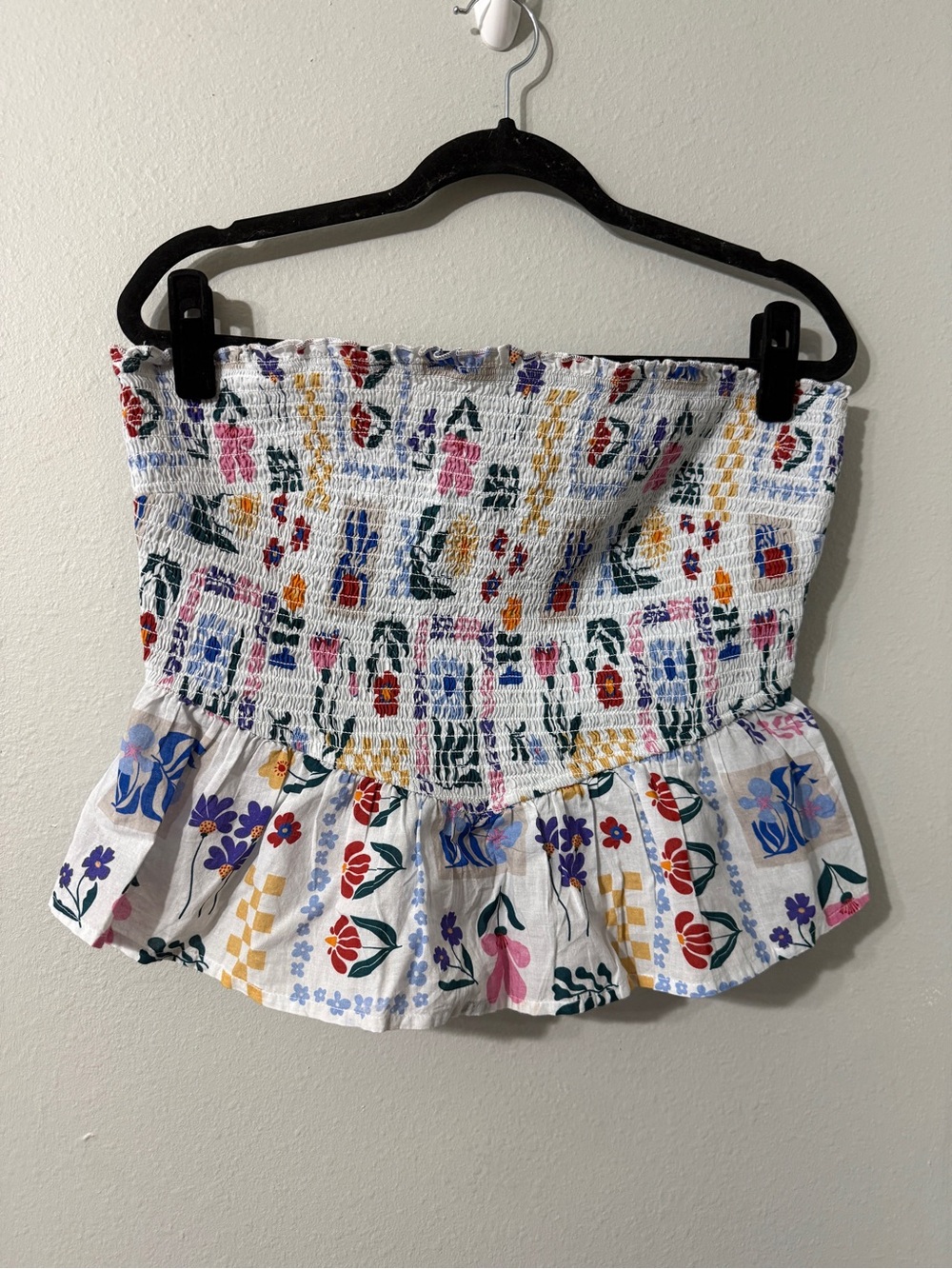 Tilly’s Smocked Floral Peplum Tube Top White Multicolor Floral Print XXL NWT